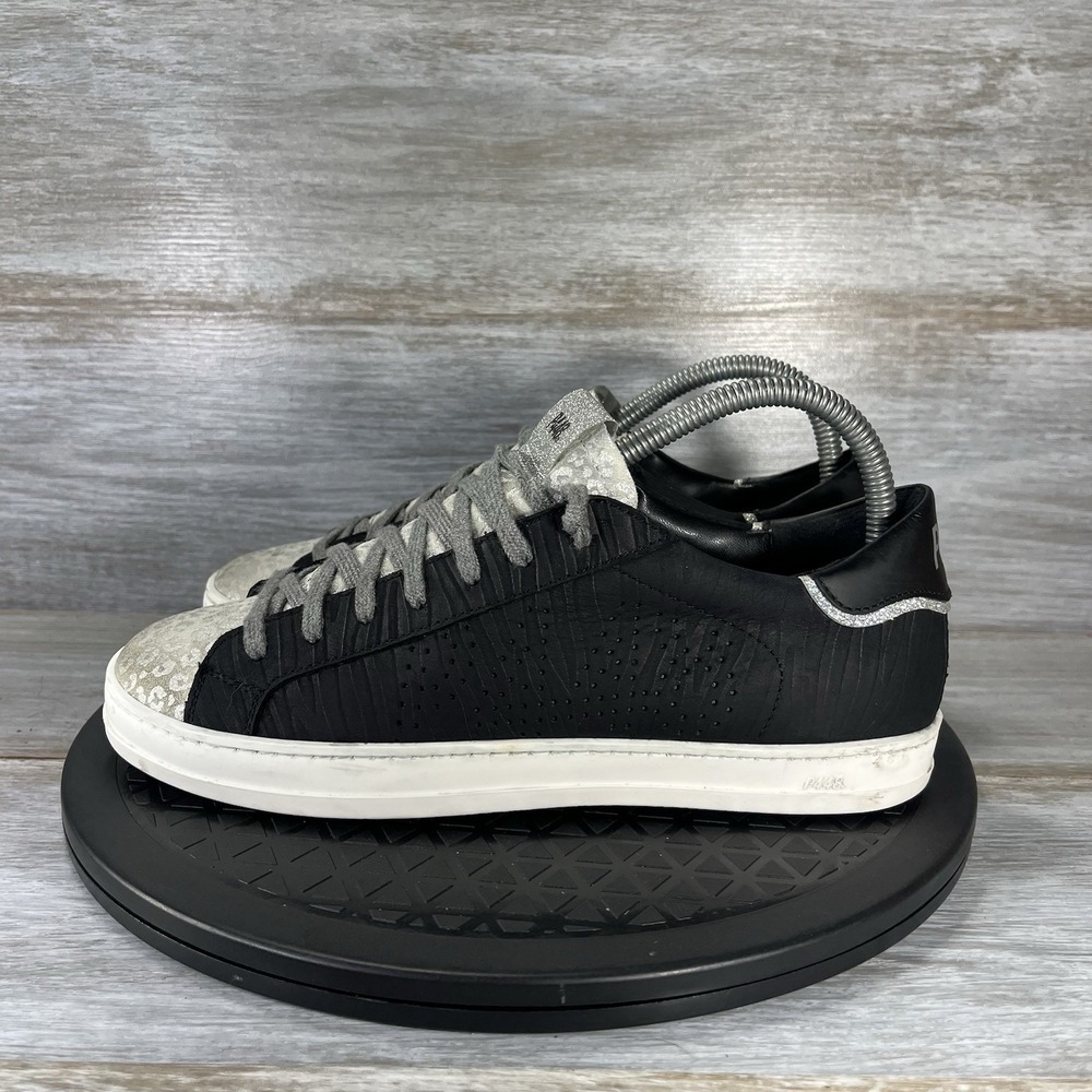 P448 Womens John Black Zebra Distressed Leather Sneakers Size EU 38 US 7